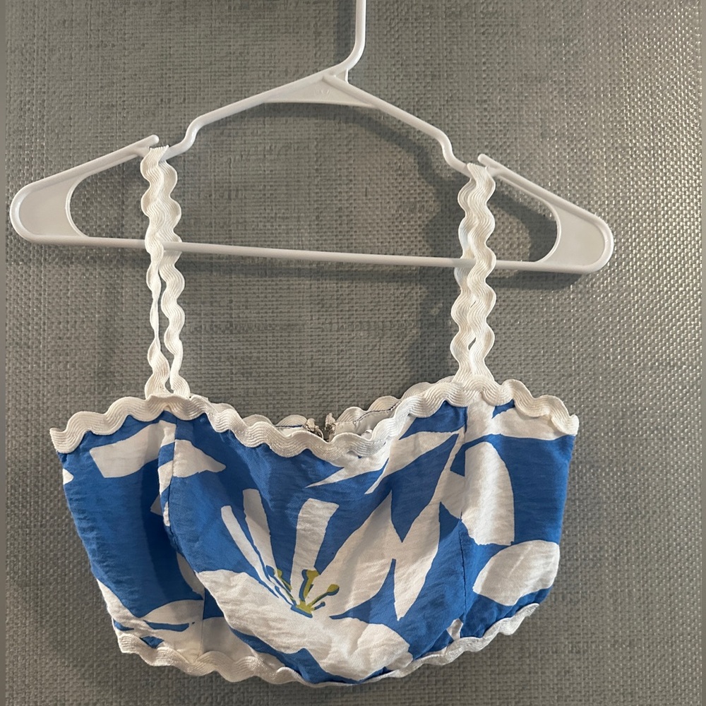 Blue and White Floral Crop Top
